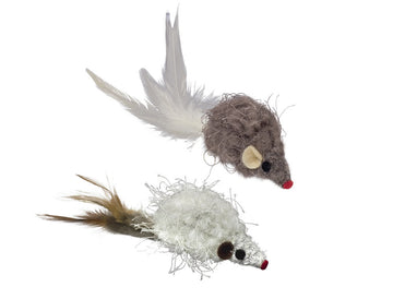 66968 Plush mouse with rattle assorted 2 pcs, 8 cm, with Catnip - - PetsOffice