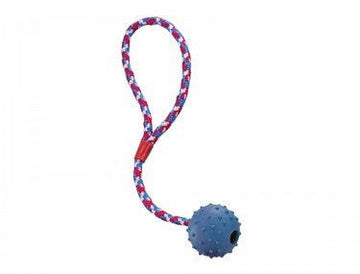 69009 NOBBY Rubber ball with nops, bell and rope / 7 cm - - PetsOffice