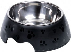 73498-06 NOBBY Dog Melamine bowl "NOBLY PAW" black M: 17,5 x 6,5 cm, 350 ml - - PetsOffice