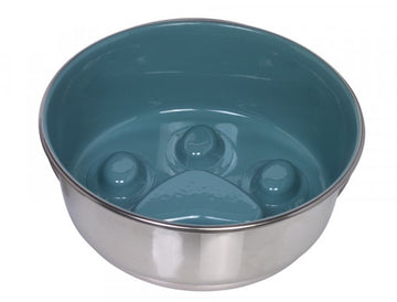 73816 NOBBY Anti-gulping stainless steel bowl "Paw", anti slip grey-green 20cm 1,60 ltr