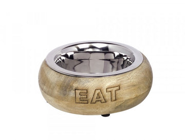 73836 NOBBY Stainless steel bowl "EAT" with wooden holder 0,37 ltr, 15,3cm