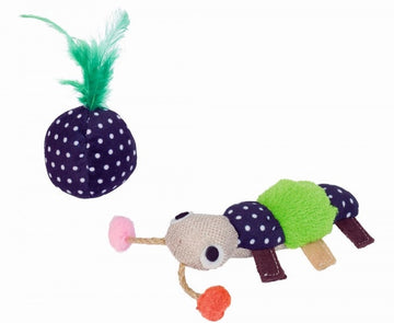 80210 NOBBY Fabric worm with plush ball blue/brown 13 x 6cm / Ø 5cm