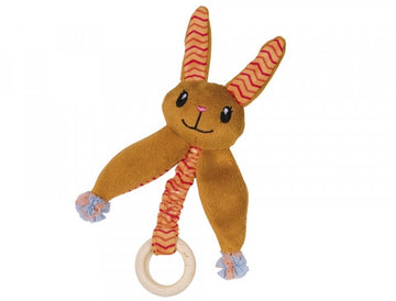 80277 NOBBY Plush bunny with catnip with wooden ring orange 20cm