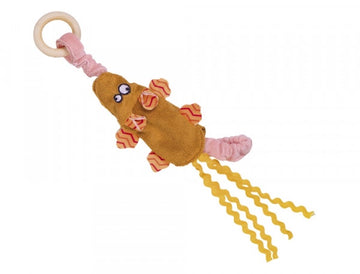 80280 NOBBY Plush mouse elastic with wooden ring orange 30cm