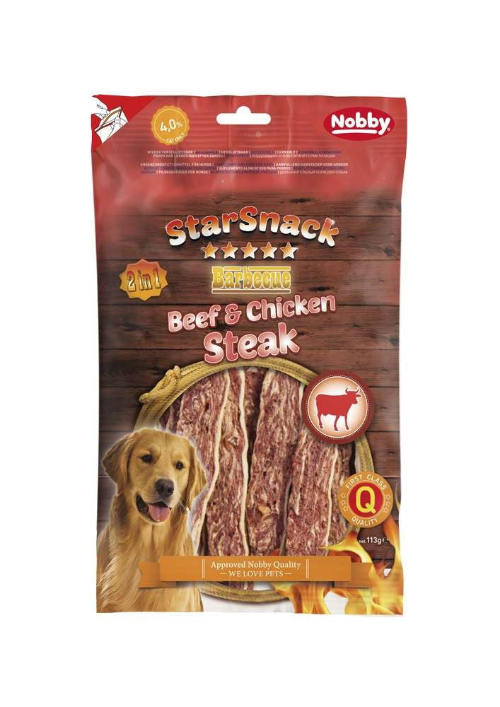 50407 NOBBY StarSnack Barbecue Beef & Chicken Steak 113g - PetsOffice