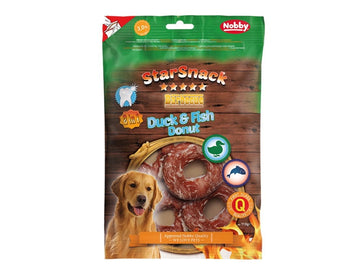 50751 NOBBY StarSnack Barbecue Duck & Fish Donut 110 g, Ø 5,5 - 6 cm, 4 Pcs - PetsOffice