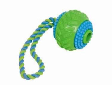 60327 NOBBY TPR Ball with rope multi colour 8 cm -  - PetsOffice