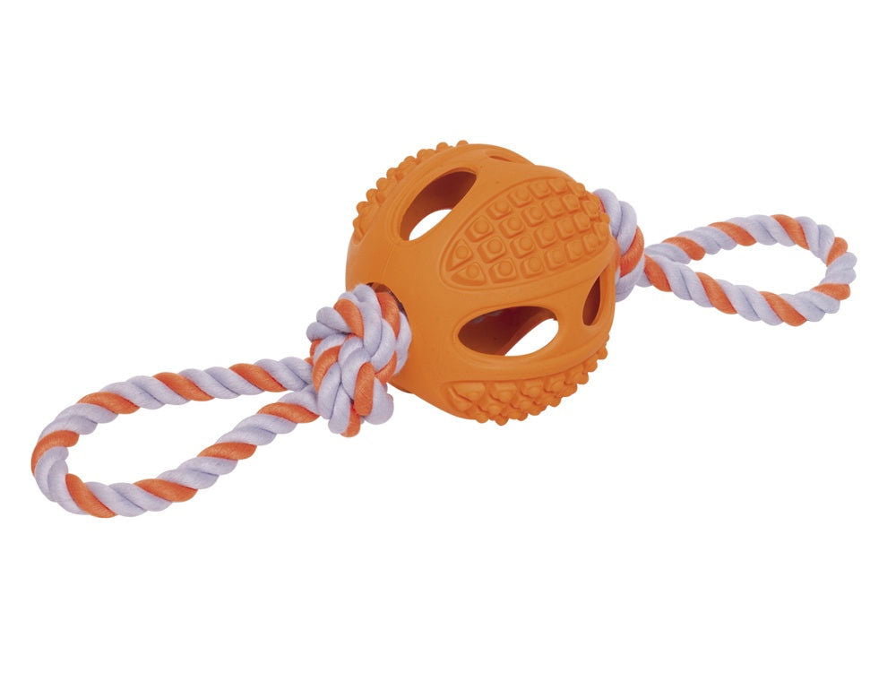 60383 NOBBY Rubber ball with rope orange 9,5 cm -  - PetsOffice