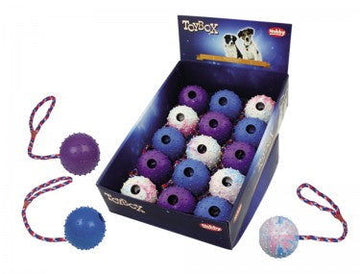 60462 NOBBY Rubber ball with rope assorted colors 7 cm -  - PetsOffice