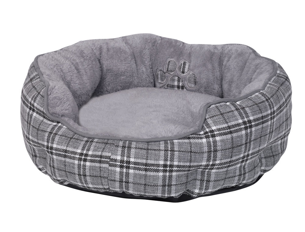 61323 NOBBY Comfort bed round Classic "KAPU" grey checker l x w x h: Ø 60 x 20 cm -  - PetsOffice