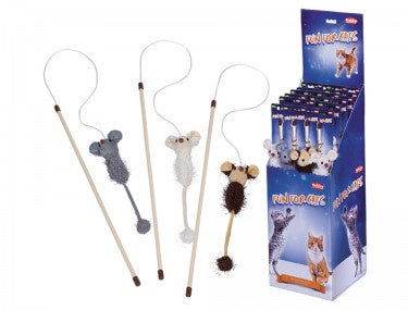 66850 NOBBY Plush mouse with rattle pole 45 cm, wrist with toy 75 cm, toy 22 cm -  - PetsOffice