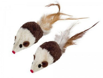 66919 NOBBY Plush mouse with rattle and feather 2 pcs, 7 cm -  - PetsOffice