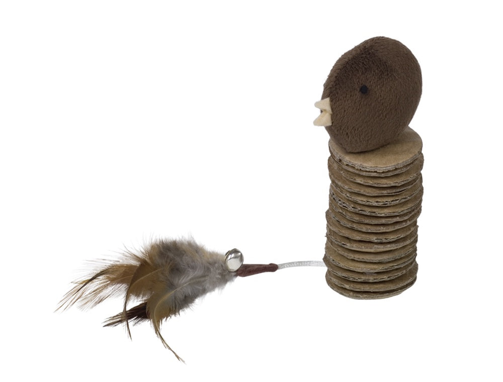 66949 Plush bird with cardboard discs,  bell and feather  28 cm, with catnip -  - PetsOffice