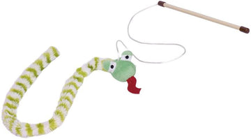 66962 Rod with plush snake green, with catnip; pole: 25.5 cm; strap with toy: 118 cm -  - PetsOffice