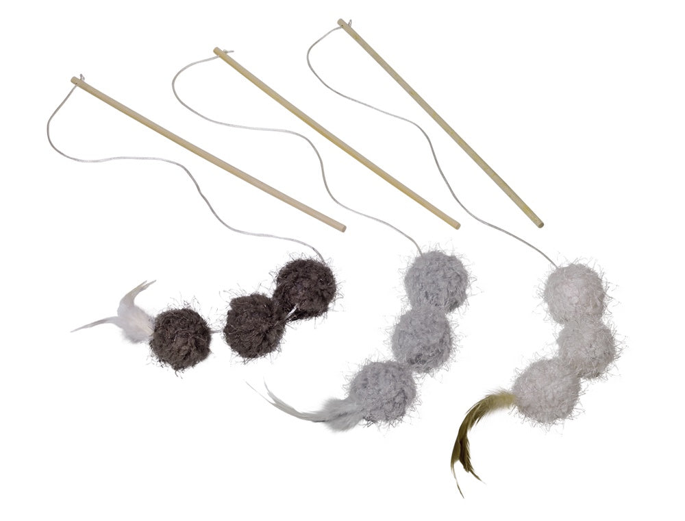 66966 Rod with plush balls  Set 3pcs, assorted, with catnip -  - PetsOffice