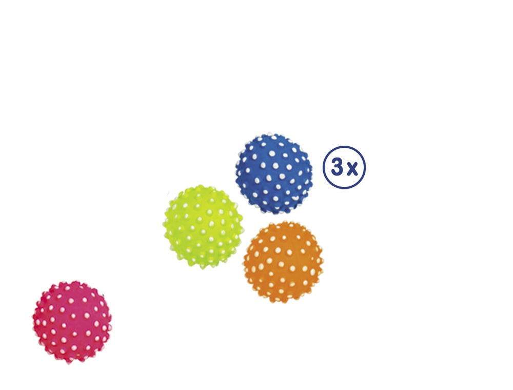 67205 NOBBY Foam rubber balls w. pins assorted 7,2 cm; Net of 3 pcs -  - PetsOffice