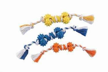 69032 NOBBY Rubber hedgehog-bone with rope assorted colours 8 cm -  - PetsOffice