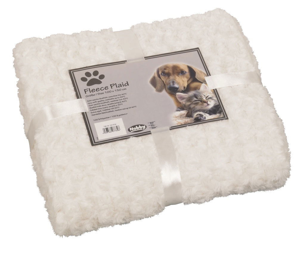 70981-46 NOBBY Fleece Plaid "SUPER SOFT" white-ecru M 100 x 150 cm -  - PetsOffice