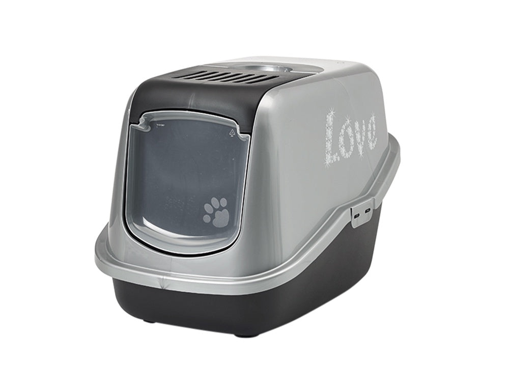 72369 NOBBY Cat toilet Nestor Impression "LOVE" black-silver / 56 x 39 x 38,5 cm -  - PetsOffice