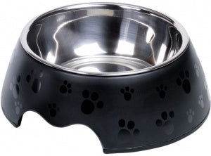 73498-06 NOBBY Dog Melamine bowl "NOBLY PAW" black M: 17,5 x 6,5 cm, 350 ml -  - PetsOffice