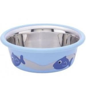 73549 NOBBY Stainless steel bowl CUTIE with fish, anti slip, blue   0,25 L 9,5 cm -  - PetsOffice