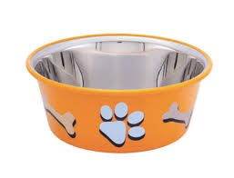 73568 NOBBY Dog Stainless steel bowl CUTIE with paw, anti slip orange 0,90 L 14,5 cm -  - PetsOffice
