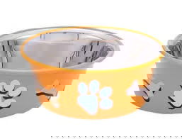 73568 NOBBY Dog Stainless steel bowl CUTIE with paw, anti slip orange 0,90 L 14,5 cm -  - PetsOffice