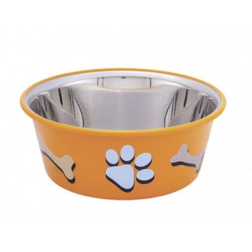 73569 NOBBY Dog Stainless steel bowl CUTIE with paw, anti slip orange 1,90 L 19,5 cm -  - PetsOffice