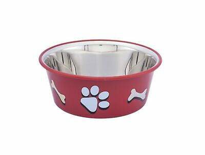 73570 NOBBY Dog Stainless steel bowl CUTIE with paw, anti slip, red  0,40 L 11,5 cm -  - PetsOffice