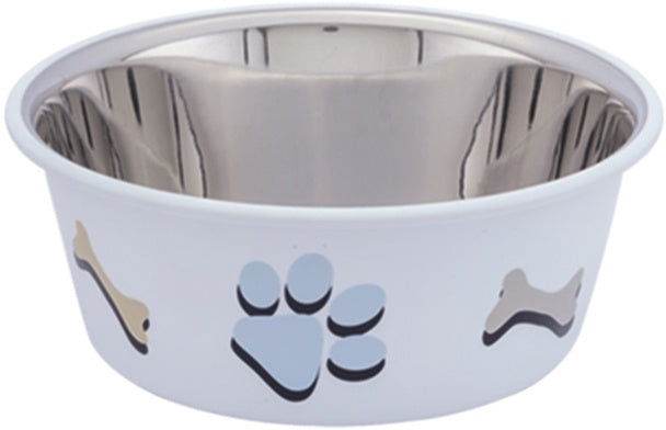 73576 NOBBY Dog Stainless steel bowl CUTIE with paw, anti slip white 0,40 L 11,5 cm -  - PetsOffice