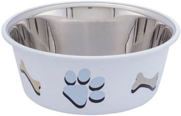 73576 NOBBY Dog Stainless steel bowl CUTIE with paw, anti slip white 0,40 L 11,5 cm -  - PetsOffice