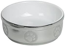 73624 NOBBY Dog ceramic bowl "METALLIC" silver/white Ø13,5 X 5 cm -  - PetsOffice