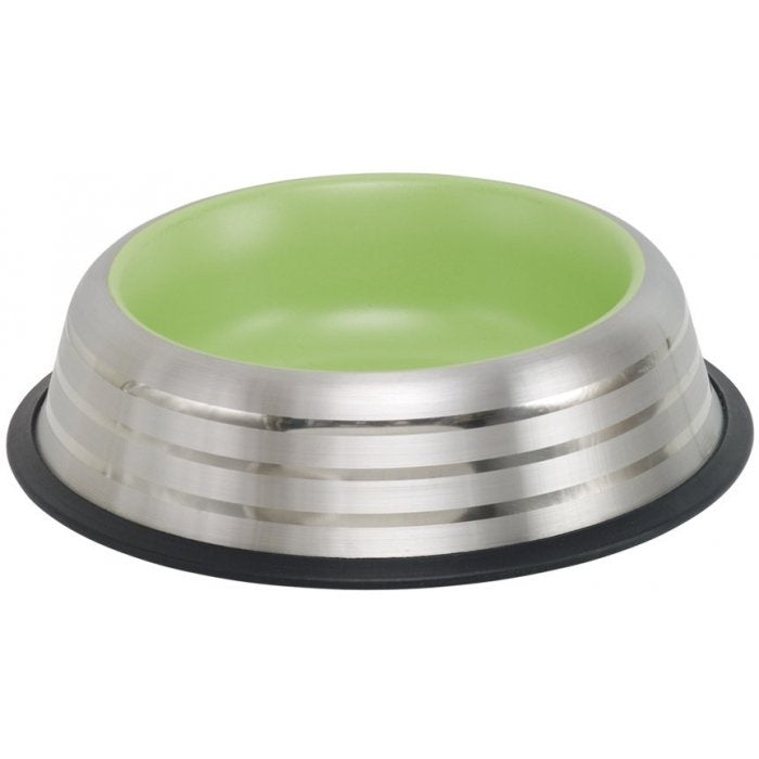 73643 NOBBY Stainless steel bowl ROYAL STRIPE, anti slip lightgreen 1,70 L 29,0 cm -  - PetsOffice