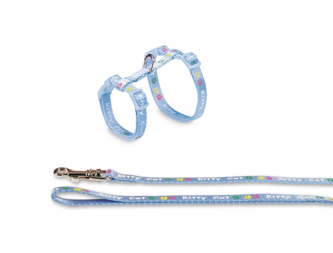 78027-06 NOBBY Set "Kitty Cat" light blue Leash: w: 8 mm, 120 cm; harness: neck: 15-22 cm; chest: 20-32 cm -  - PetsOffice