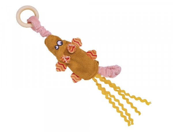 80280 NOBBY Plush mouse elastic with wooden ring orange 30cm