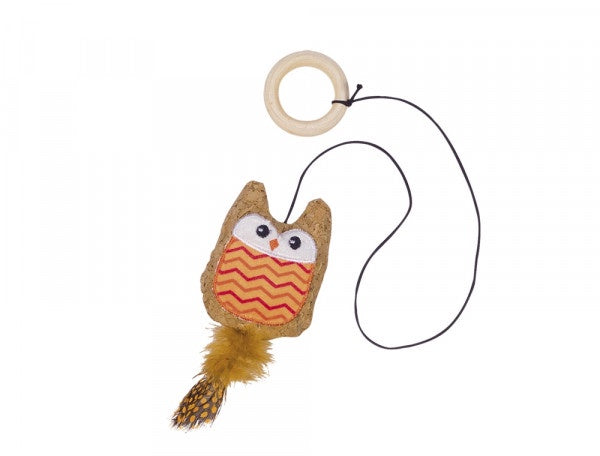 80283 NOBBY  Cork owl with catnip, with wooden ring orange Strap with toy 55cm -  - PetsOffice