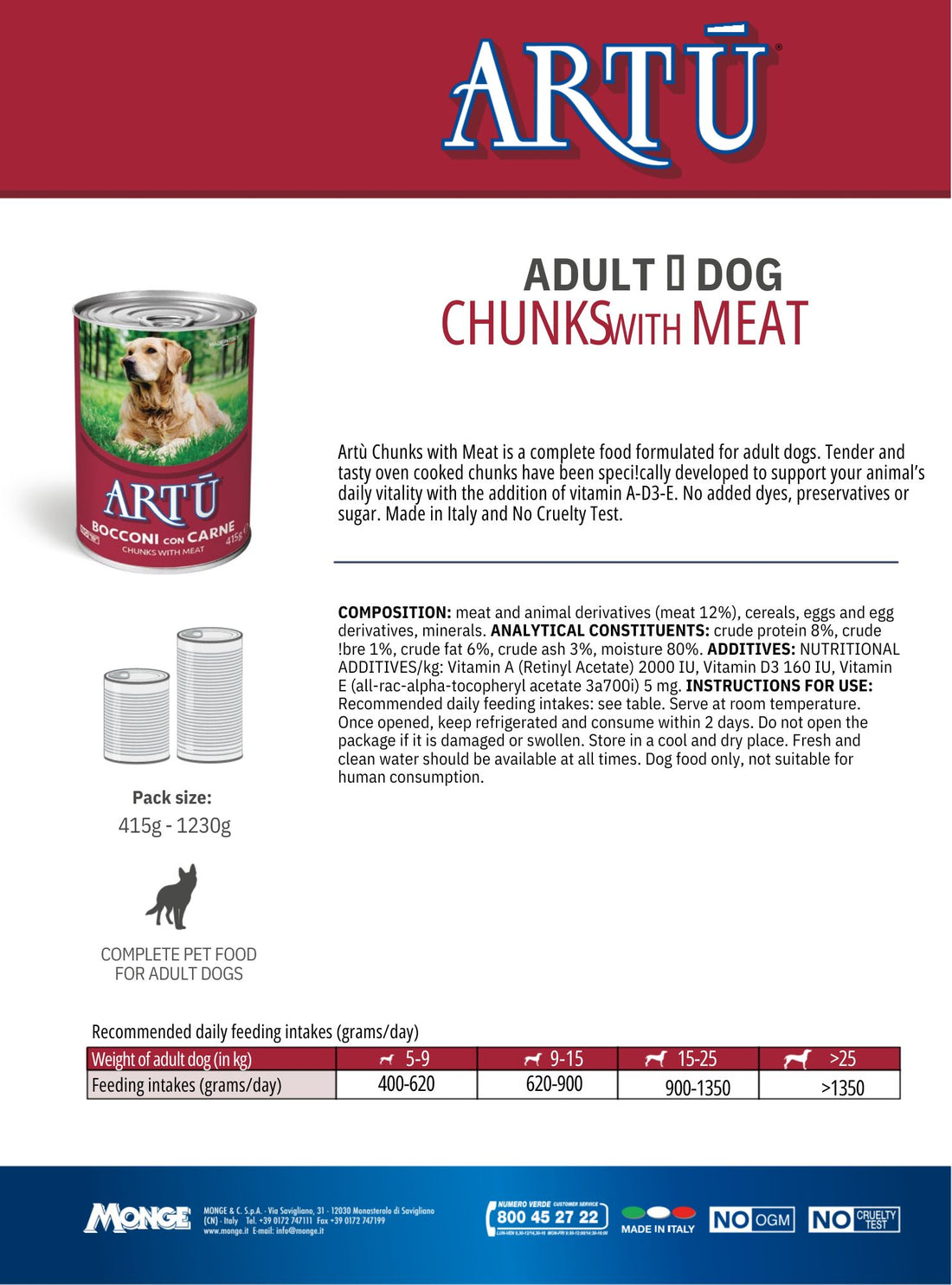 Artu Chunks Meat Dog Wet Food 415g -  - PetsOffice