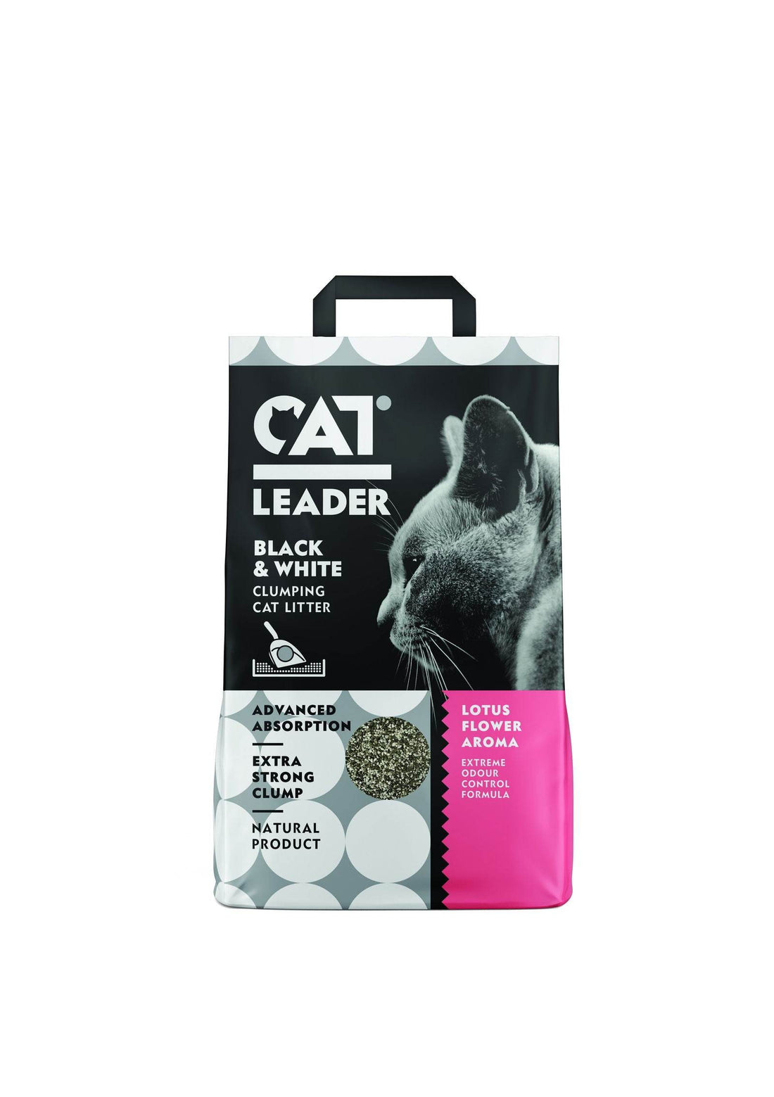 CAT LEADER Black&White Premium Clumping cat litter 2XODOUR ATTACK FORMULA&WHITE LOTUS aroma 5Kg -  - PetsOffice