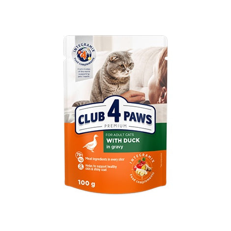 Club 4 Paws Cat Wet  Food Duck Gravy Pouch 100g