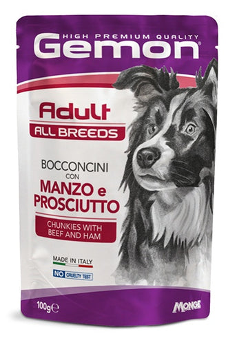 GEMON High Premium Chunks Beef&Ham Dog Wet Food Pouch 100g