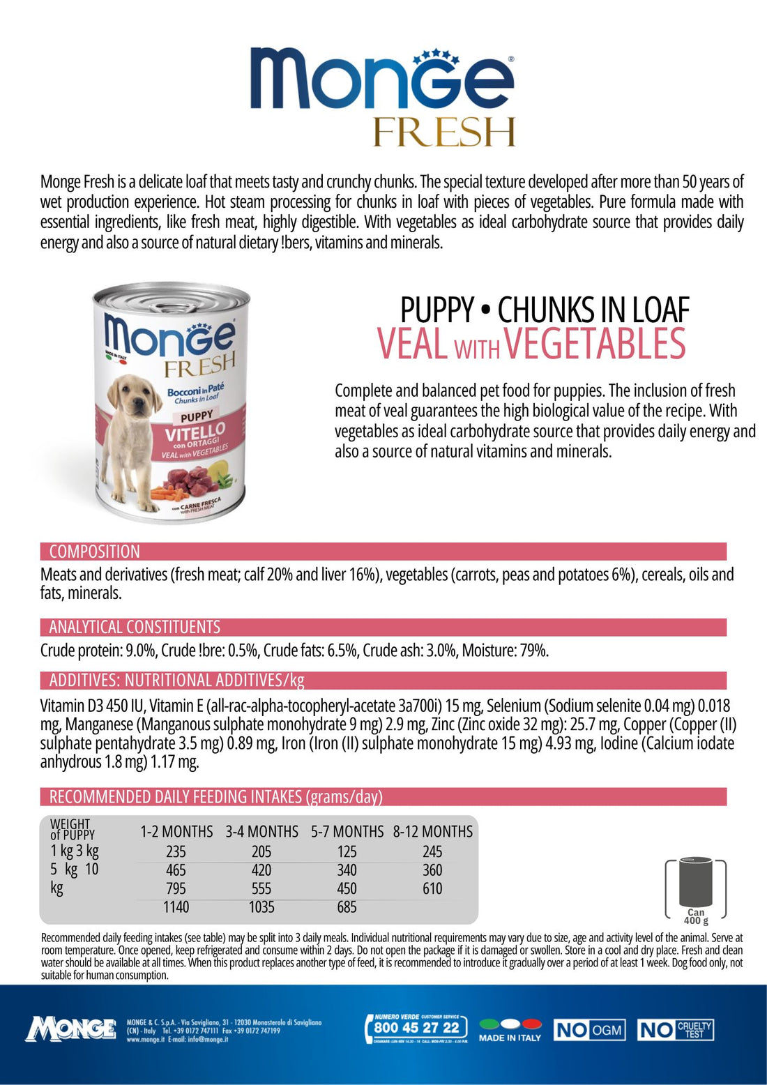 Monge Super Premium Chunks Fresh Puppy Veal&Vegetables Dog Wet Food 400g -  - PetsOffice