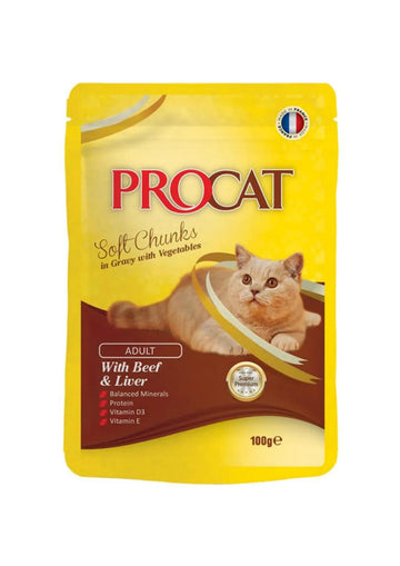 Procat Wet Food Beef&Liver Gravy Pouch 100g