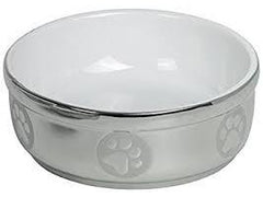 73624 NOBBY Dog ceramic bowl "METALLIC" silver/white Ø13,5 X 5 cm - PetsOffice