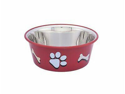 73570 Dog Stainless steel bowl CUTIE with paw, anti slip, red  0,40 L 11,5 cm