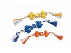 69033 NOBBY Rubber hedgehog-bone with rope assorted colours 10,5 cm - PetsOffice