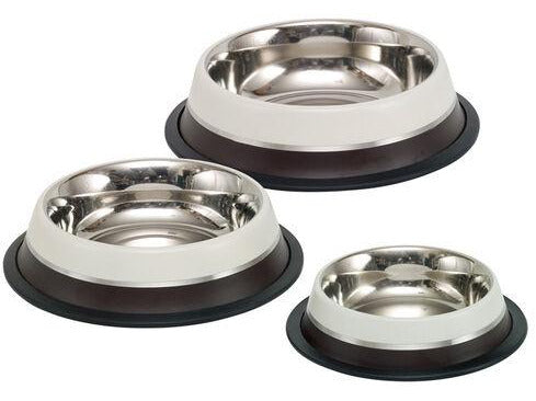 73556 NOBBY Stainless steel bowl TWO TONE, anti slip brown/beige 0,45 L 19,5 cm - PetsOffice