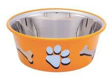 73568 NOBBY Dog Stainless steel bowl CUTIE with paw, anti slip orange 0,90 L 14,5 cm - PetsOffice