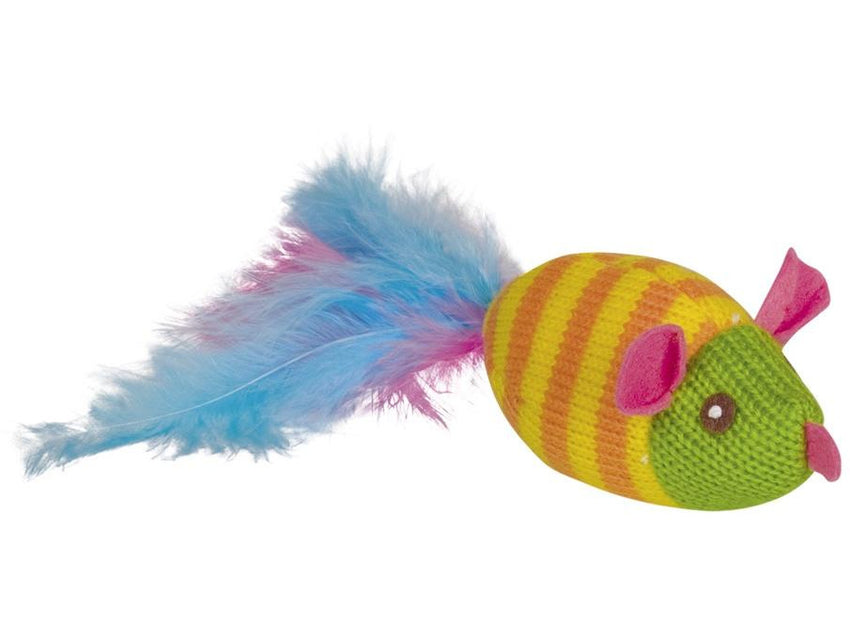 66937 Knitted mouse with feathers & catnip  11 cm / 20 cm