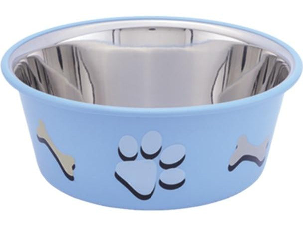 73573 Dog Stainless steel bowl CUTIE with paw, anti slip lightblue 0,40 L 11,5 cm