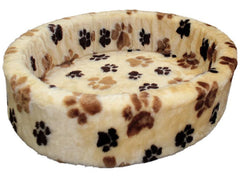 75737-02 NOBBY Plush bed "paw" beige/paw 3-colored 90 cm - PetsOffice